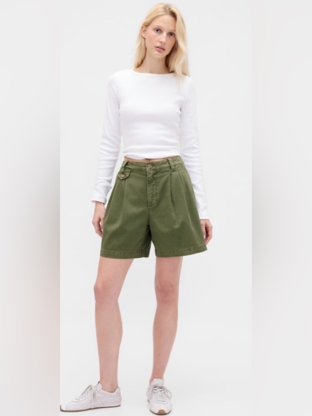 GAP Bracken Olive Green 6" Mid-Rise Twill Pleated Trouser Shorts - Picture 1 of 7